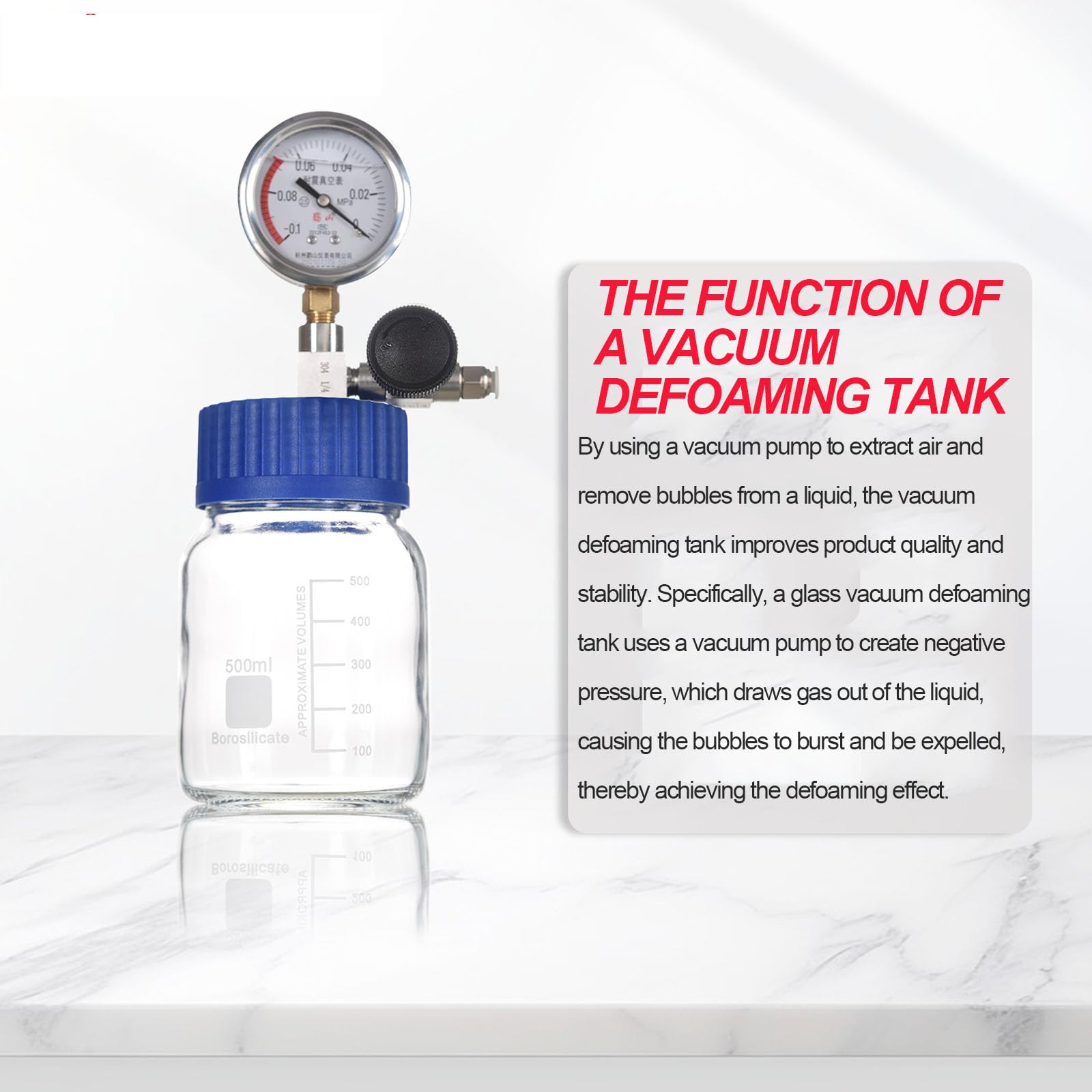 Cámara De Vacío De Vidrio para Laboratorio, Cámara De Desgasificación Al Vacío con Manómetro De Presión Negativa, Mini Secador Portátil, Tanques De 1000ml
