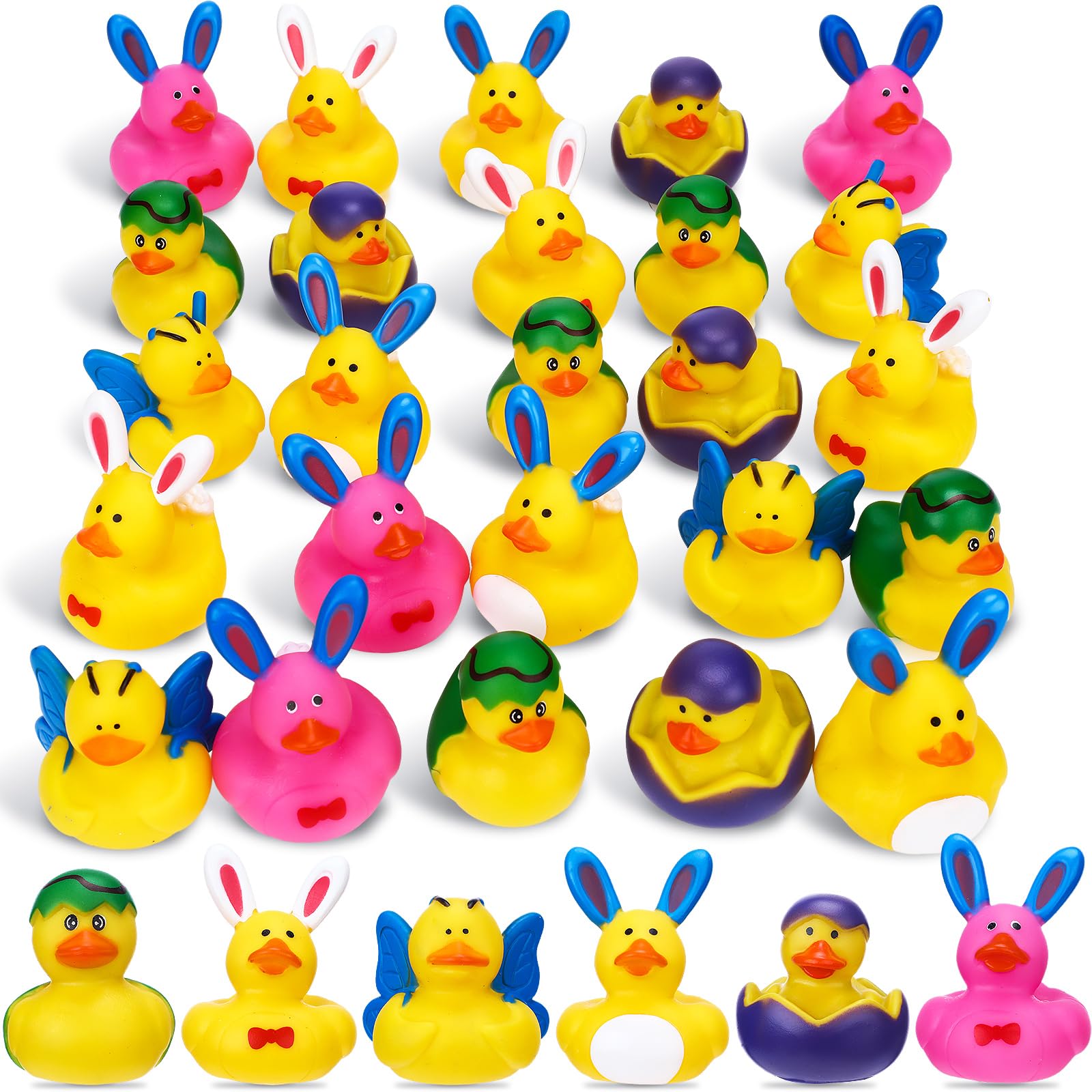 Karenhi 24 Pieces Rubber Ducks 2 Inch Duckies Toys Rubber Duck Bath Toys Novelty Party Favors for Bathtub Shower Birthdays Holiday Gifts(Easter)