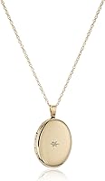 Amazon Essentials 14k Gold-Filled Diamond Locket Necklace - Oval Pendant Holds 2 Photos, 18" Rope Chain, Handcrafted USA