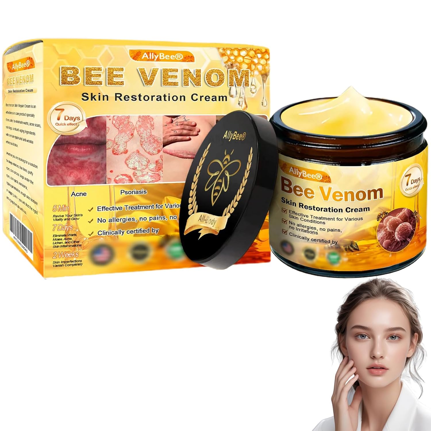 AllyBee Bee Venom Skin Treatment cream,Bee Venom skin Restoration Cream,Improves skin and deeply moisturizes (1PC)