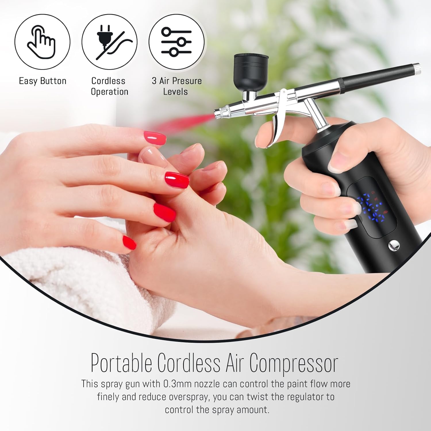 Kit aerografo, kit di aerografo con compressore d'aria, kit portatile senza fili per aerografo, con display a LED e set di pulizia per nail art, trucco, pittura, tatuaggi, decorazioni per torte, kit