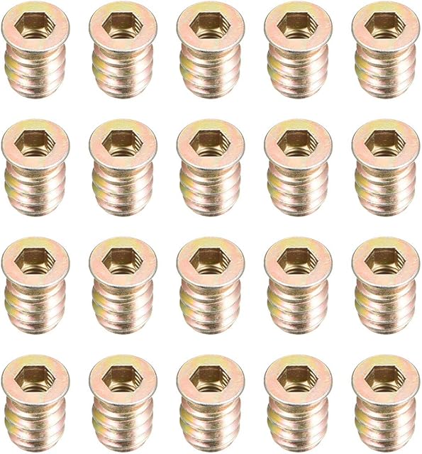 sourcing map Wood Furniture M6x15mm Threaded Insert Nuts Interface Hex Socket Drive 20pcs