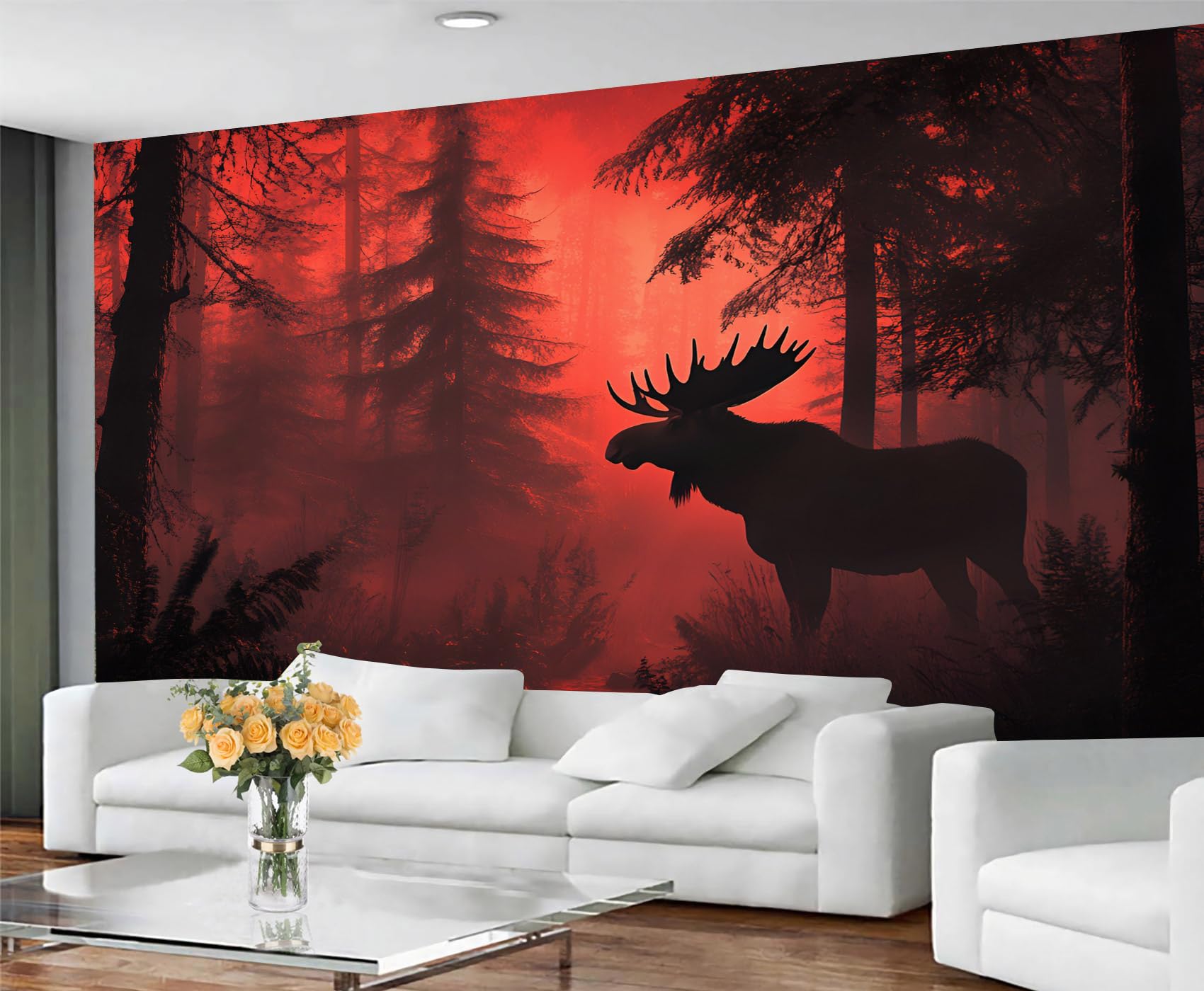 GIVLWF Wallpaper Moose Home Decor & Wall Mural, Red Forest Bedroom Wallpaper, Animal Print Wall Paper for Living Room, Large Mural - Not Self-Adhesive โ image 1
