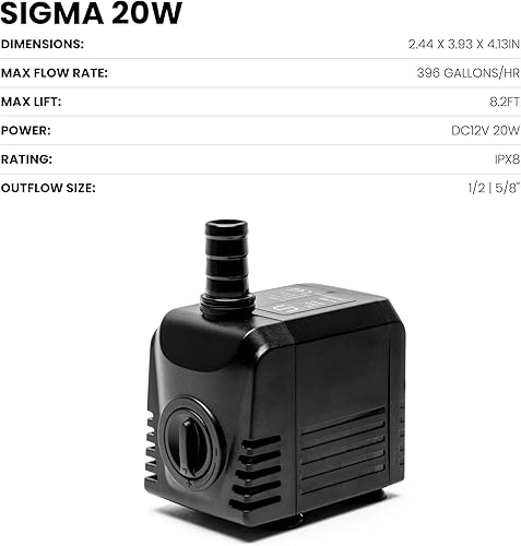 Miniatura 4 de UNS Sigma Bomba de agua  110 HP 20 W 79 GPH 300LHR IPX8 cabezal compacto  Bomba de agua sumergible ajustable para acuario de agua dulce y salada,