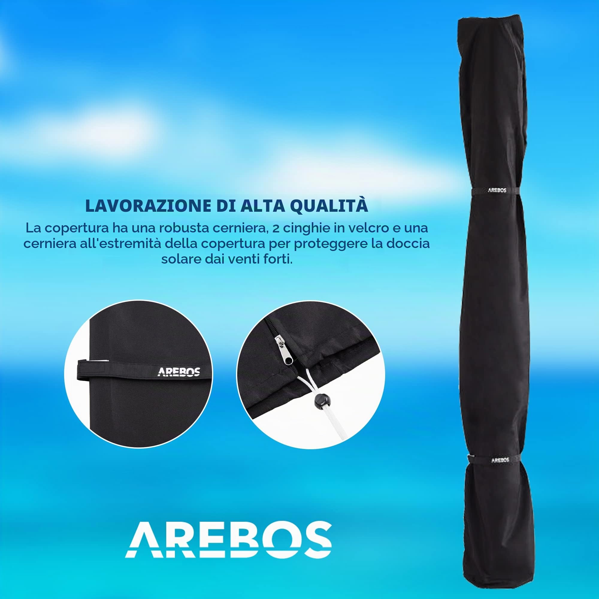 Arebos Doccia solare 35L & elemento a pavimento | con termometro integrato & doccia per i piedi | incl. Copertina | doccia per il giardino | temperatura dell'acqua fino a 60°C