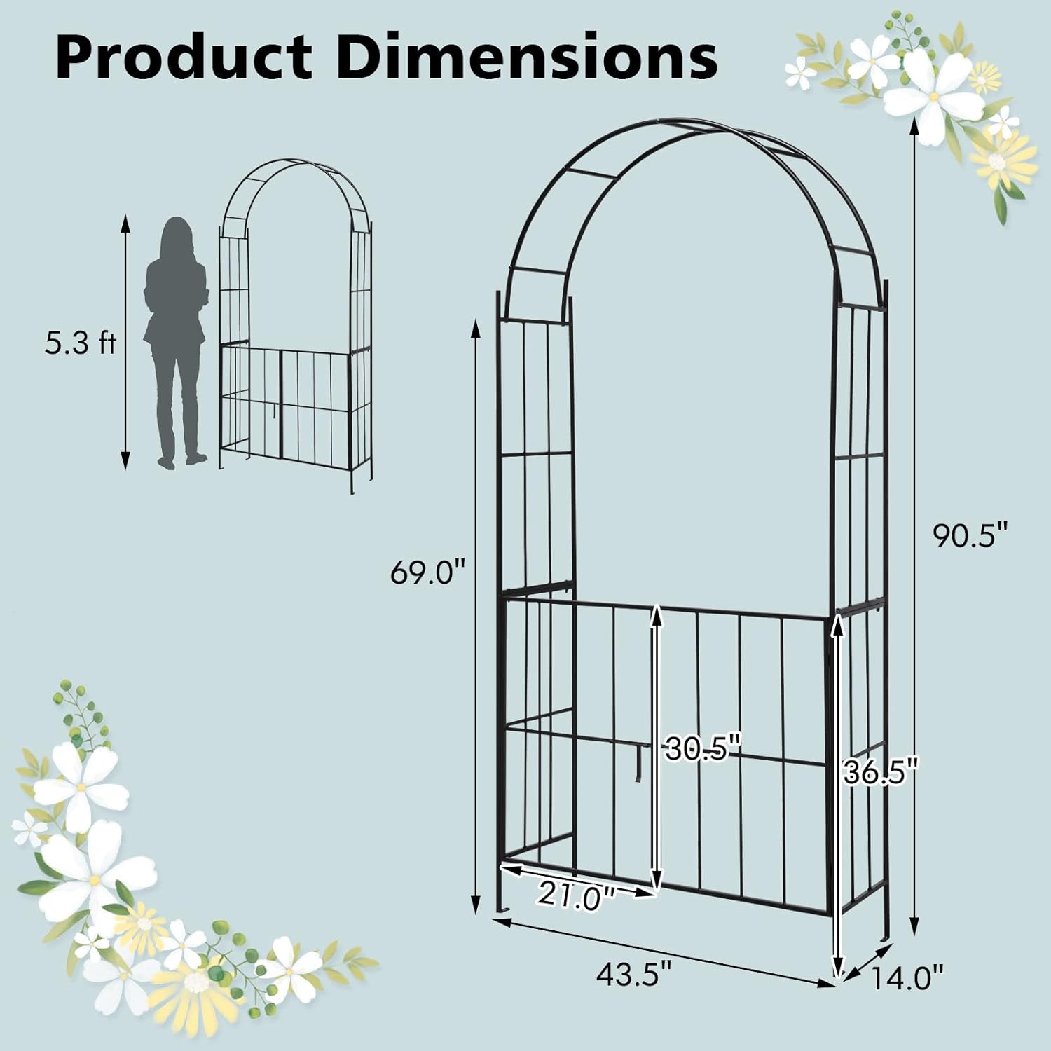 Giantex Garden Arbor with Gate, 90.5" H x 43.5" W Metal Arch Trellis for Climbing Plants, Outdoor Wedding Archway with Latch Door, Rust-Resistant Decorative Arch for Yard, Lawn, Garden Entrance