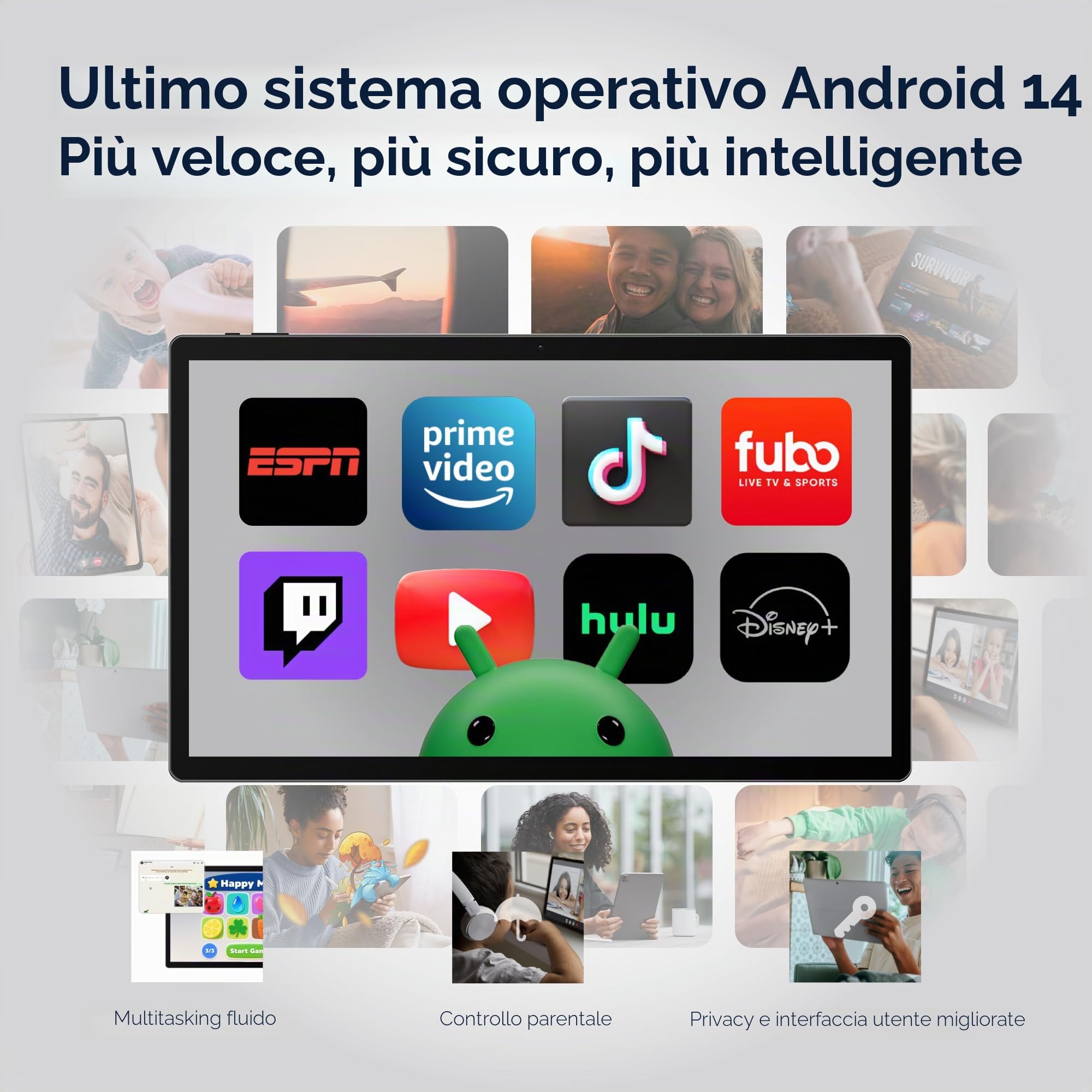 15,6 Pollici Tablet Android 14, MES-B3 Tablet con IPS-Display, Helio G99 Octa-Core, 6GB RAM+128GB ROM(1TB TF), 12000mah, BT5.0, 2.4G/5G WiFi, 32MP Kamera