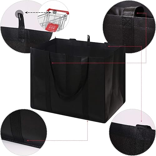 Miniatura 4 de DIOMMELL Juego de 16 bolsas de comestibles reutilizables, extra grandes, superfuertes, resistentes, con asas reforzadas, color negro