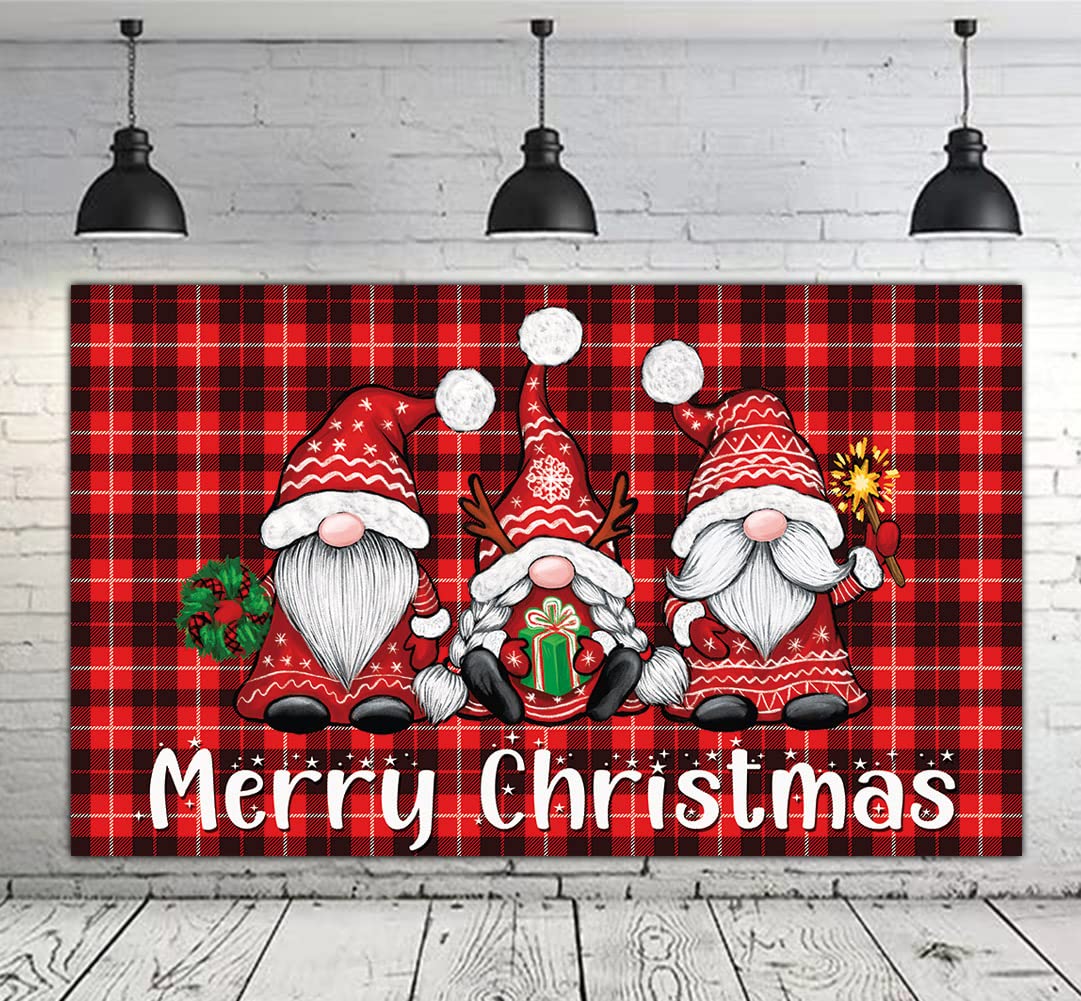 6.0 x 3.6 ft Large Christmas Backdrop Banner Christmas Party Backdrop Decoration Gnomes Xmas Party Banner Backdrop Christmas Gnomes Background Photo Booth Props Christmas Red Buffalo Plaid Decor