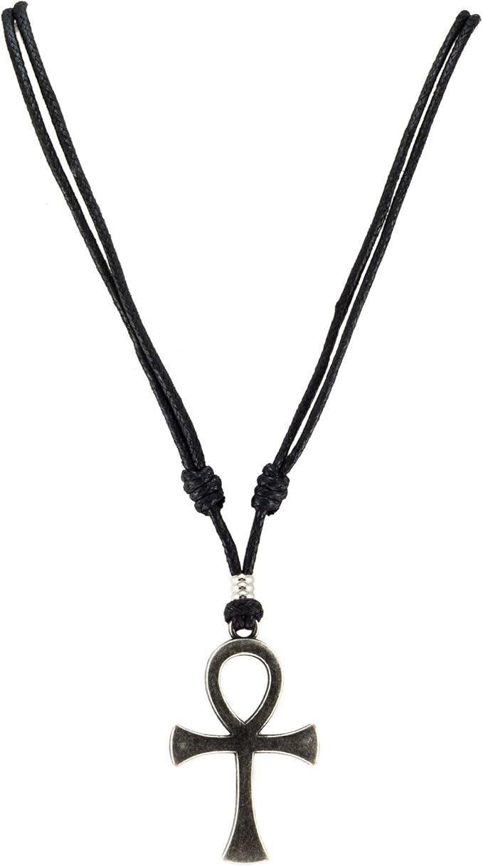 BlueRica Ankh Cross of Life Pendant on Adjustable Black