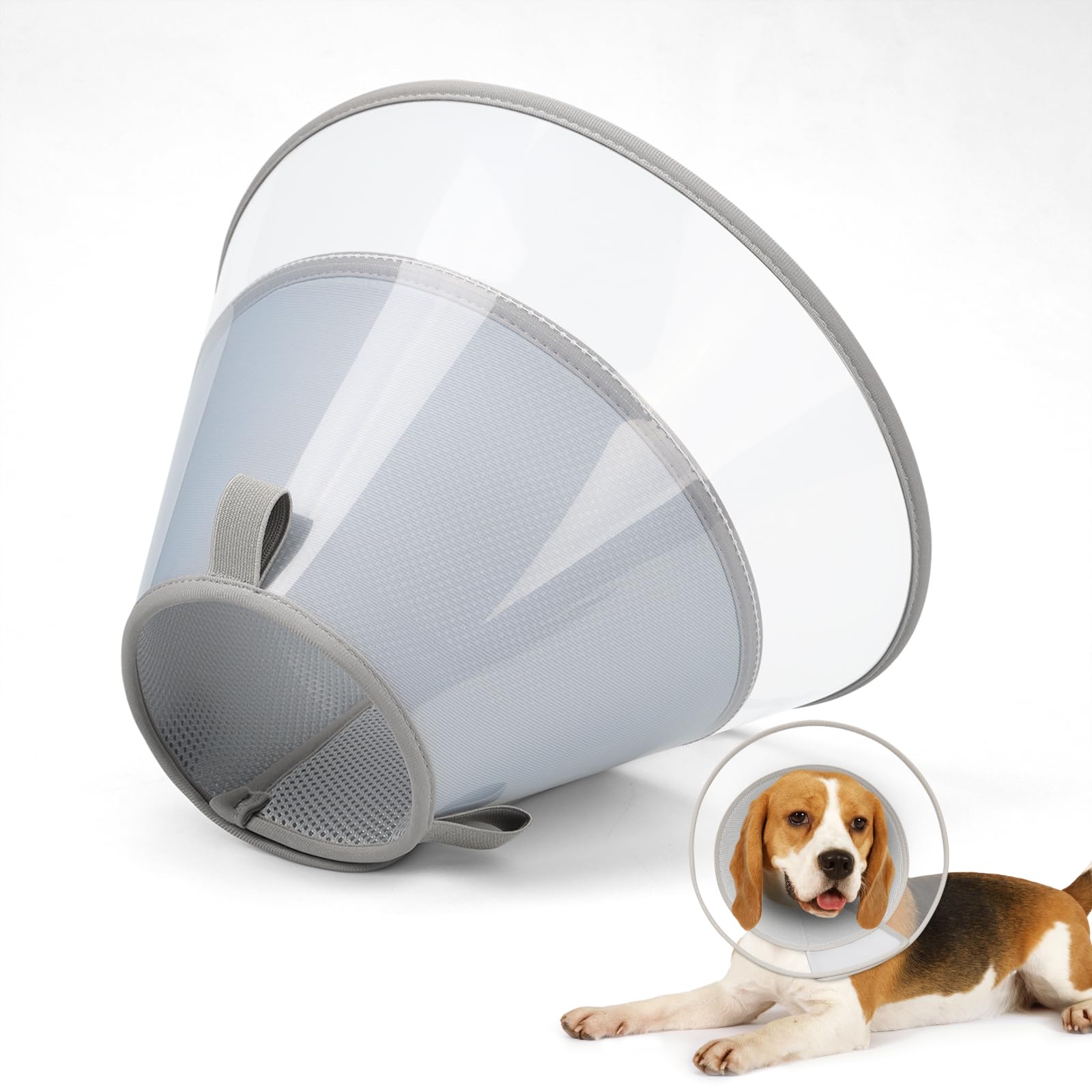 Supet Dog Cone Collar with Soft Pad, Transparent Elizabeth Recovery Collar for Large Medium, Small Dogs to Stop Licking
