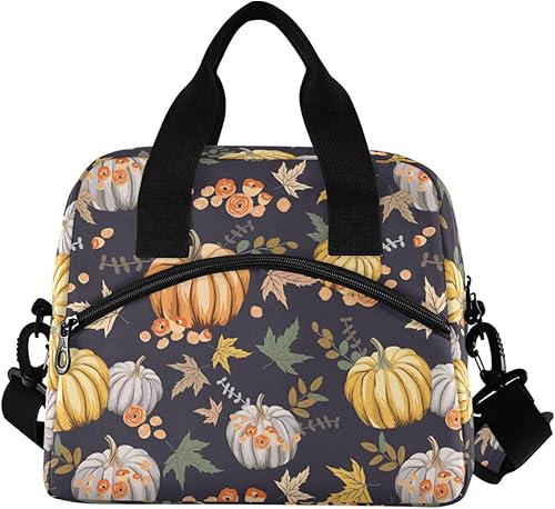 Miniatura 2 de Bolsa de almuerzo de Acción de Gracias con calabazas de otoño para mujeres y hombres, bolsa de almuerzo térmica aislada con correa de hombro