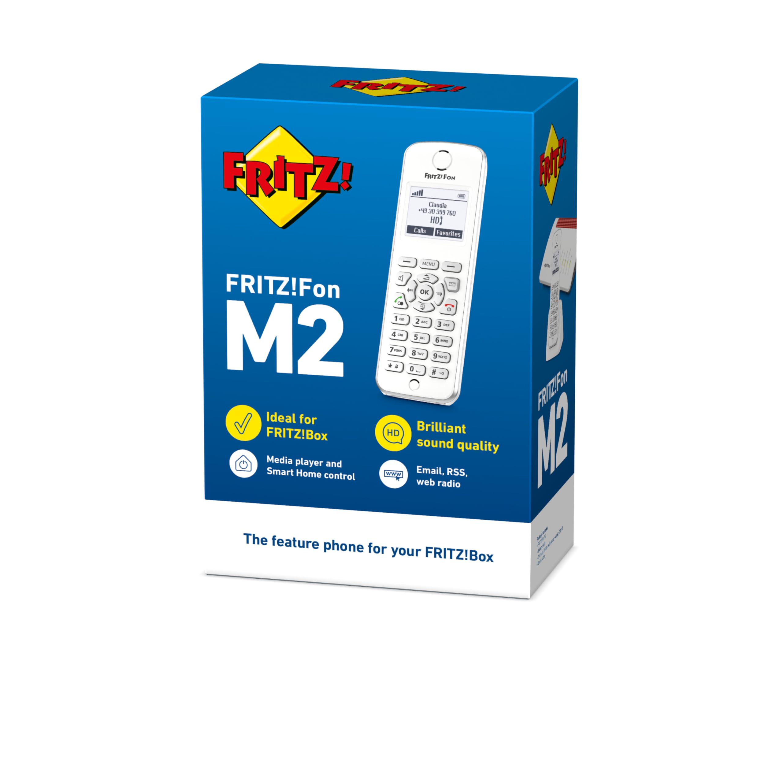 FRITZ! Fon M2, Telefono Cordless, Invio e Ricezione Mail, Podcast, Webradio, Babyphone, Compatibile con FRITZ!Box con Base DECT, Bianco e nero
