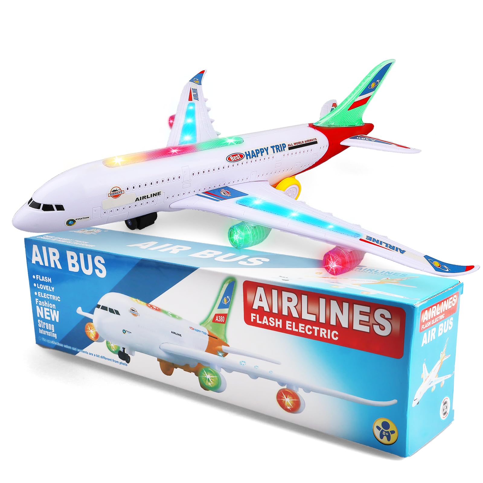 VYKOBLO Aeroplane Toy with Bump & Go, Kids Airplane Toys Flashing Lights and Sound, Realistic Model Plane for Boys and Girls Ages 3-12, Birthday Gifts (Red) — image 1