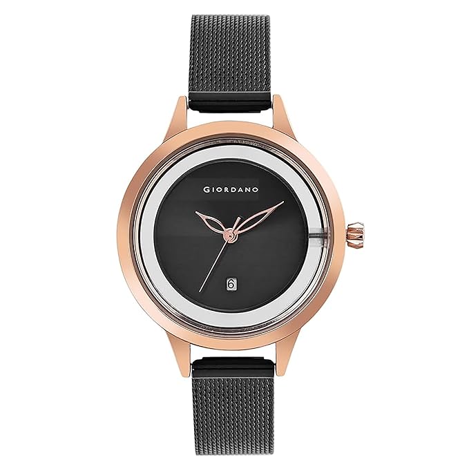 Giordano Analog Watch for Women with See Through Elegant Dial with Stainless Steel Strap|Round Shape Fashion Wrist Watch for Ladies|Girls to Compliment Your Look GD-60010