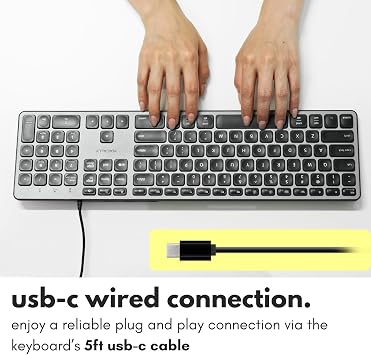 Macally Premium Wired USB C Keyboard with USB Ports - Connect Up to 3 Devices - (2X USB-A |1x USB-C Ports) - Wired Keyboard for Mac Mini/Pro, iMac, Macbook, iPad, and PC - Full Size Type-C Keyboard