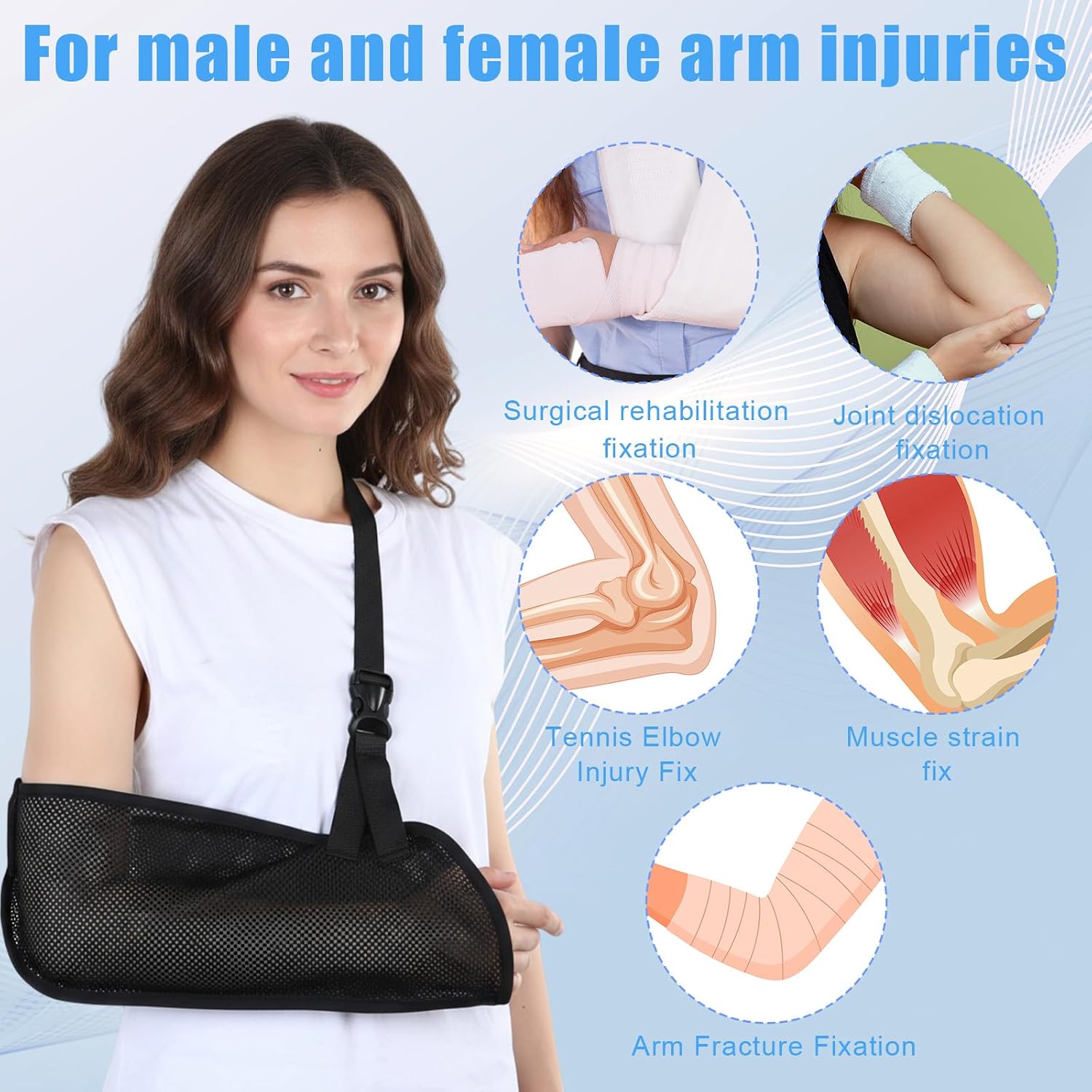 Mesh Arm Shoulder Sling, Medical Shoulder Immobilizer for Shower Right Left Arm Stabilizes Elbow, Arms Brace for Men Women Wrist Torn Rotator Cuff Injury (Black)