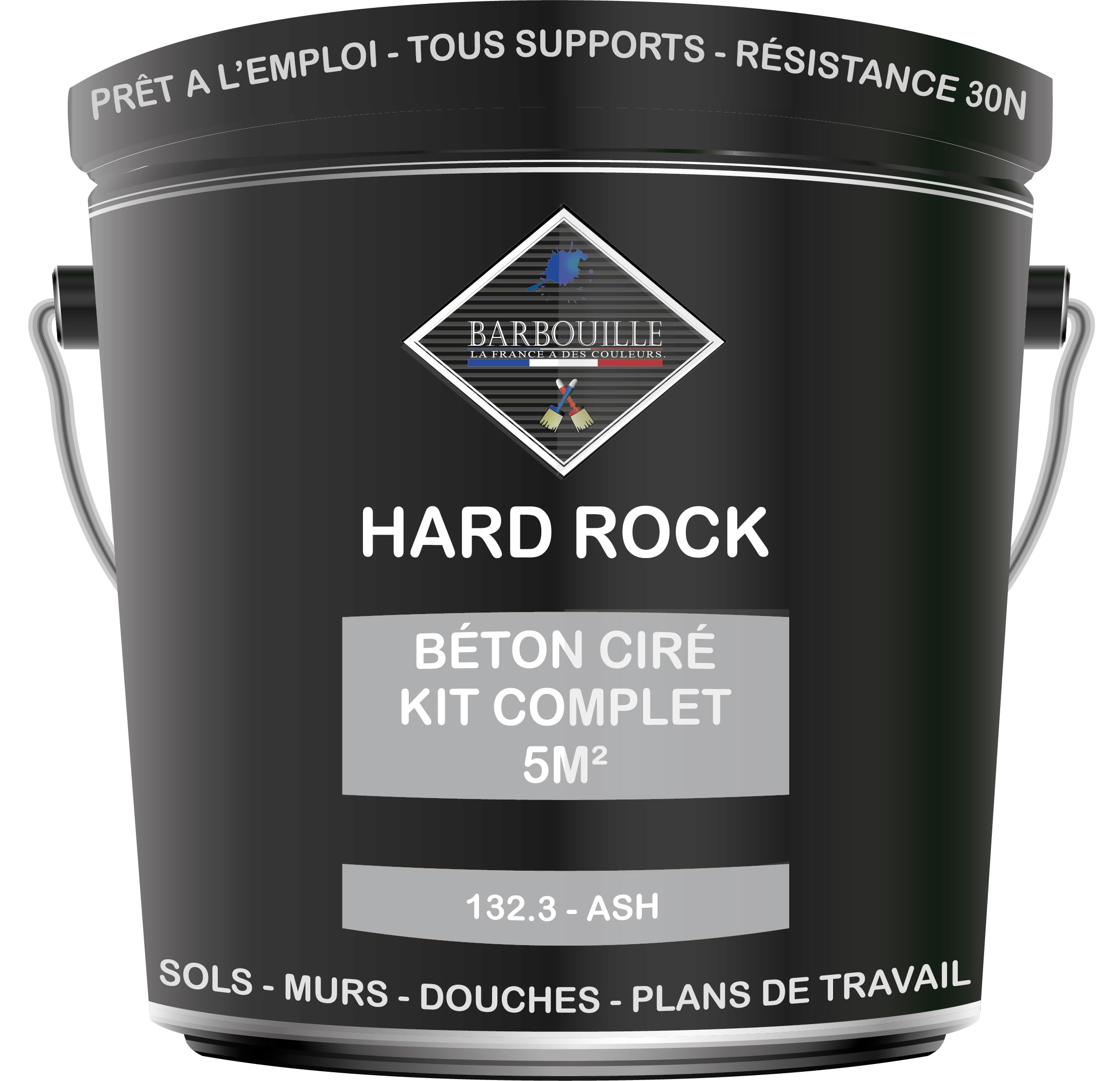 Béton Ciré Gris Kit 5m² finit - HARD ROCK - 2 couches de 5m² - Prêt à l'Emploi - Imperméable - Adhérence sur Tout Support - Intérieur et Extérieur - Instructions incluses - 132-3 - ASH - BARBOUILLE