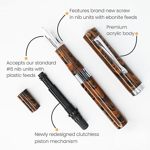 Miniatura 10 de Jaipur V2 - Pluma estilográfica recargable con pistón, pluma cursiva ultra flexible negra con punta de acero inoxidable, bolígrafos de lujo con