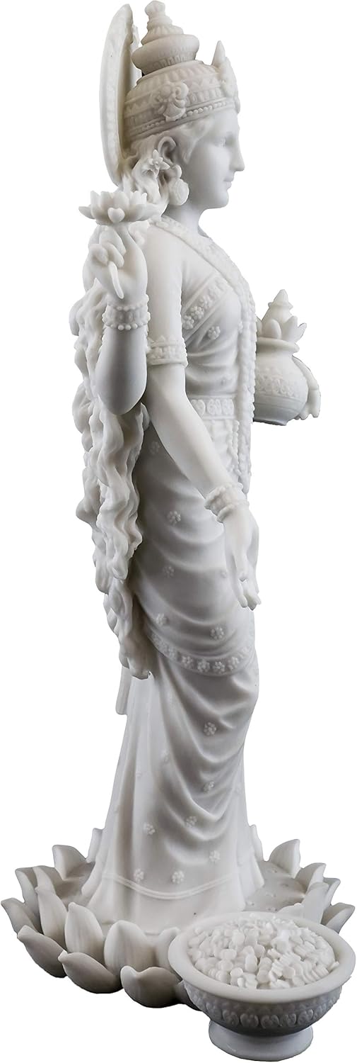 Top Collection Lakshmi Statue- Hindu Goddess of Wealth, Prosperity, Wisdom and Fortune Sculpture - 10.25-Inch Collectible Figurine (White Marble)
