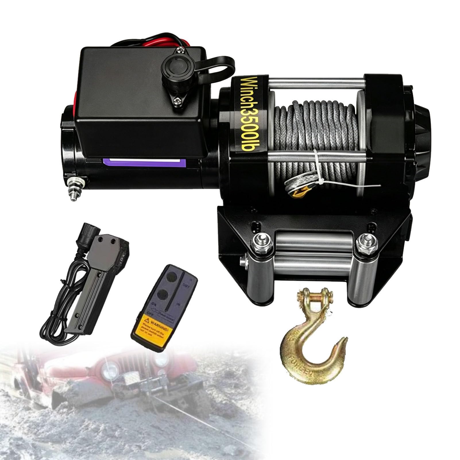 Zowdrix Wireless Remote Control Electric Winch 4500lbs, Steel Rope Winch with Handheld Controller, Heavy Duty Towing Recovery for 4WD Off-Road Truck Boat Trailer 12V-3500lbs