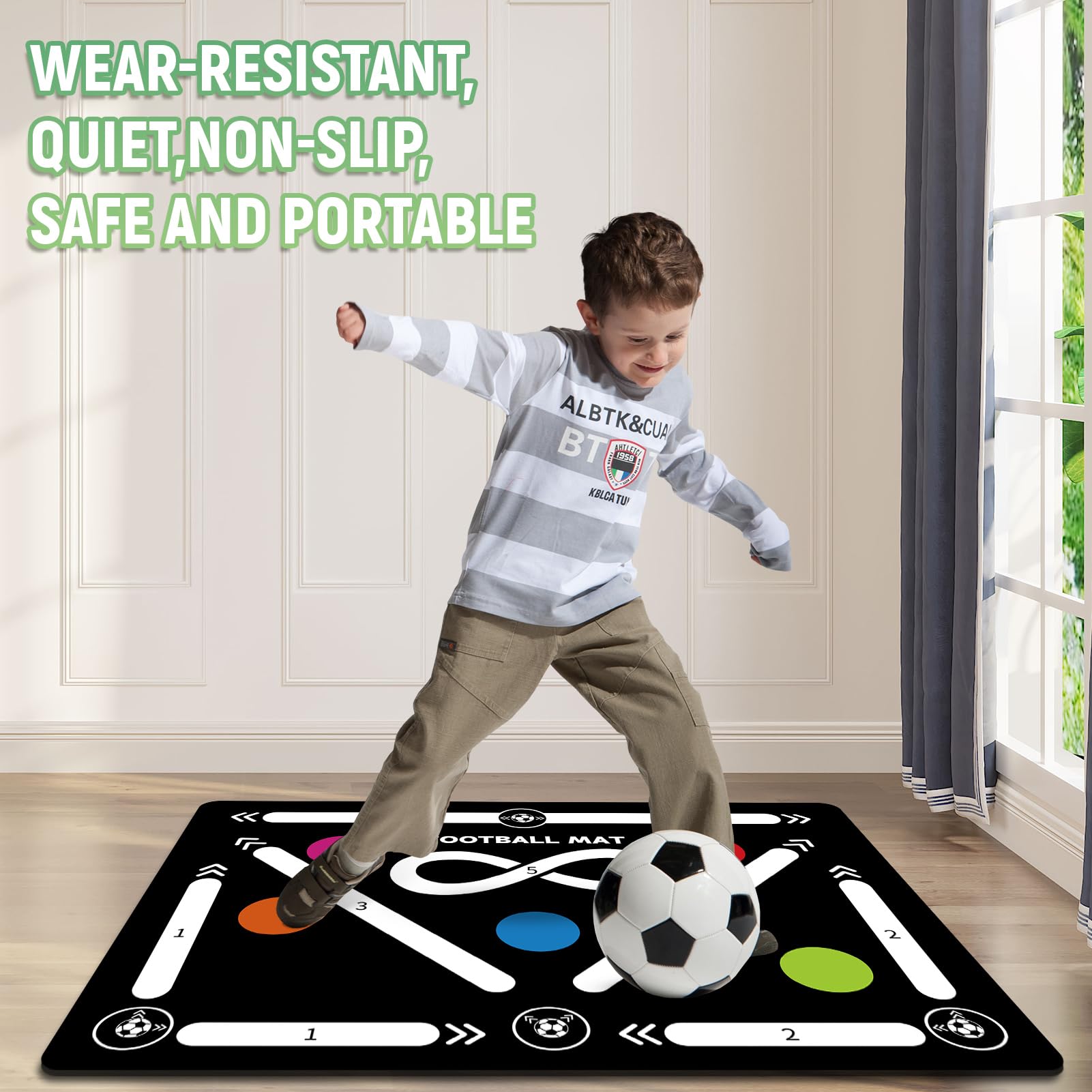 Soccer Training Mat for Indoor Use - Agility Equipment for 4-16, Improve Speed and Coordination - Anti-Slip/Silent Footstep Mat With Video and Dynamic Manuals