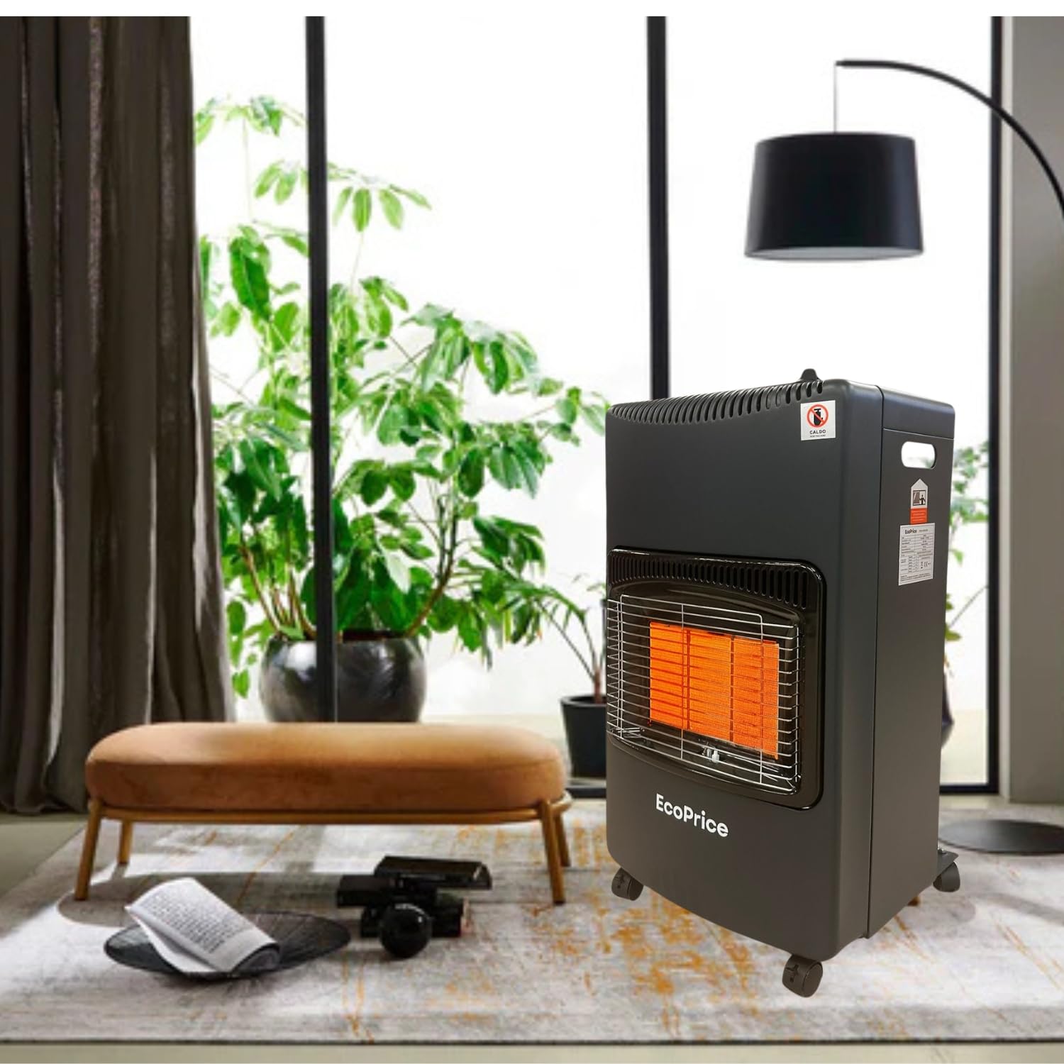 Stufa A Gas Pieghevole, Infrarossi, Accensione Piezoelettrica,Adatta Per GPL/Butano/Propano, Bombola da 15Kg, Sistema ODS - Nera