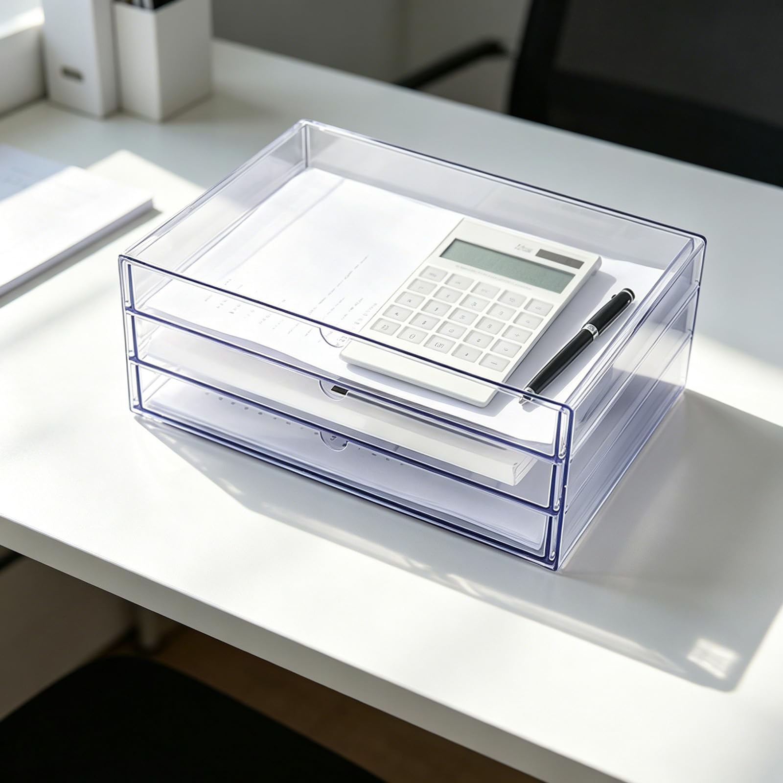 Klarer Acryl Schreibtisch Organizer, Behälterschrank mit 3 Schubladen, perfekt für die Aufbewahrung von Schreibwaren, Schmuck, Schreibtischzubehör Klare Acryl Schubladen