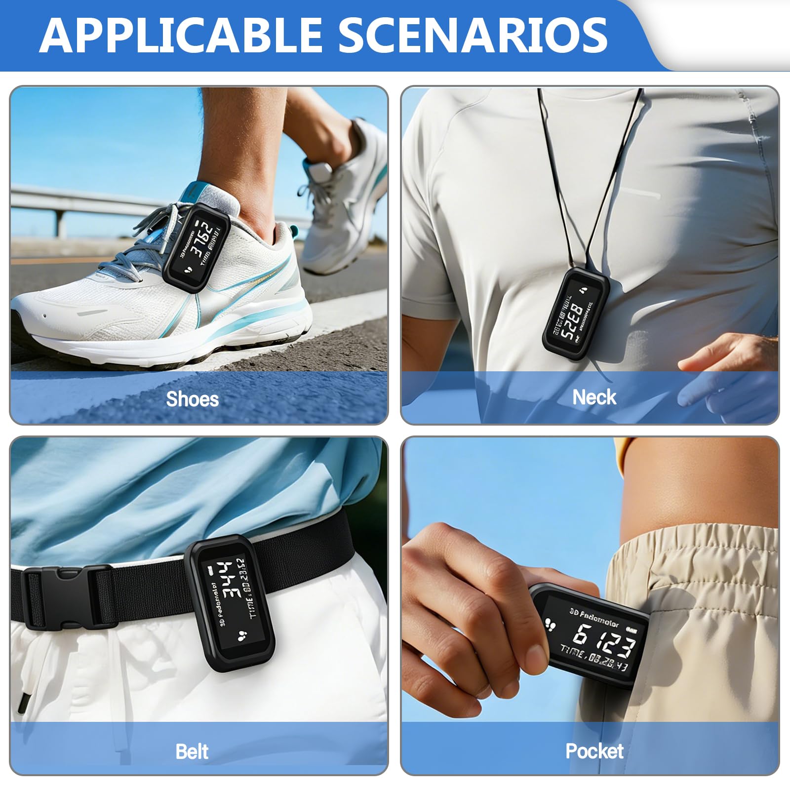 GBKDQQ Podomètre 3D pour la marche, précis avec clip de porte-clés, écran LCD, suivi des pas pour la marche, la course, la randonnée, le sport, l'entraînement
