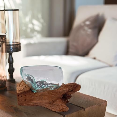 Miniatura 7 de Cuenco mediano de vidrio sobre madera flotante, decoración náutica independiente para el hogar y la oficina, decoración temática de playa, 8 pulgadas