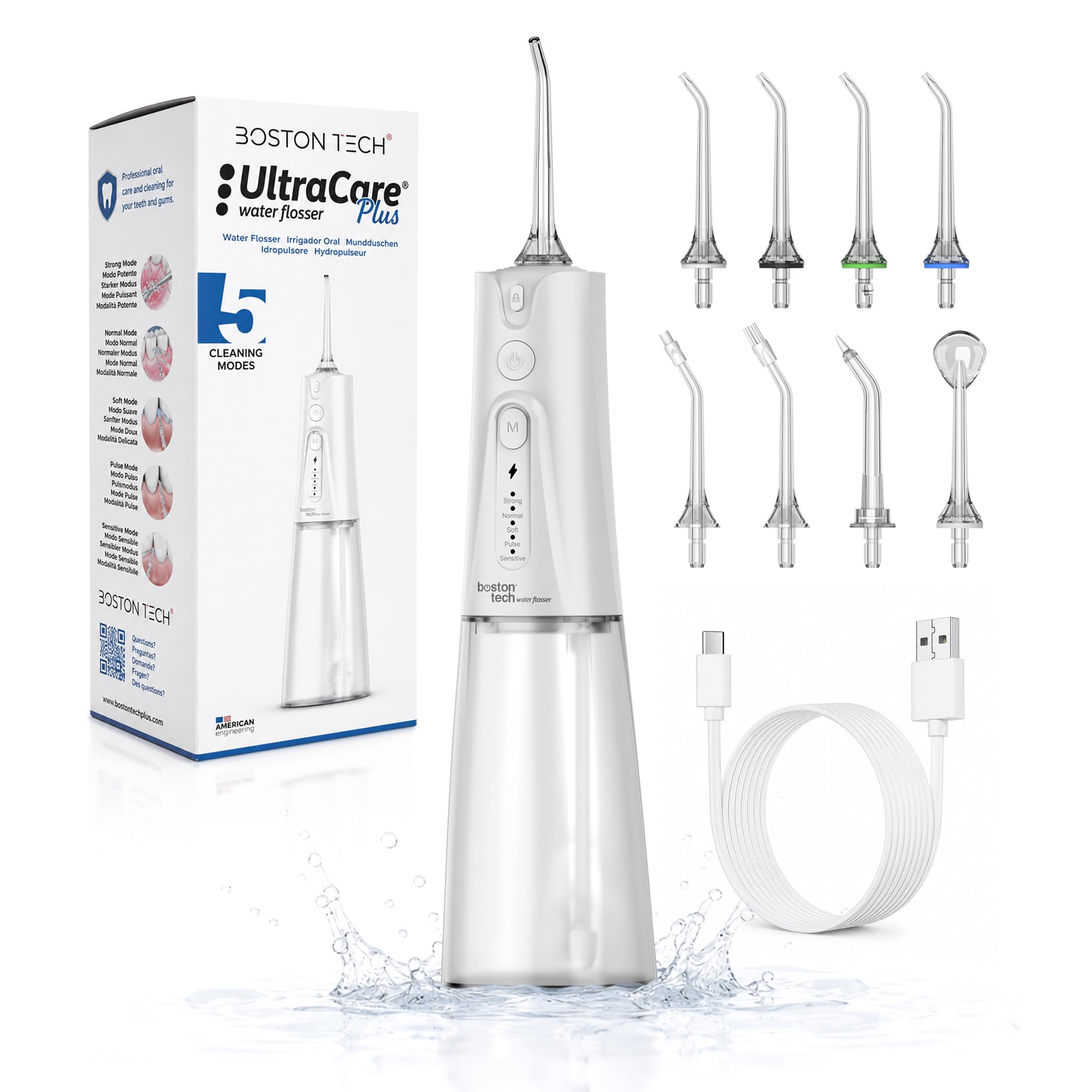 Boston Tech UltraCare Plus, hydropulseur sans fil, 5 modes, 8 buses