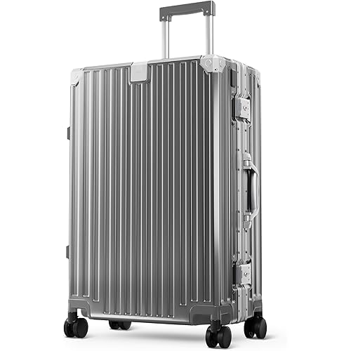 ALPHA CAMP 24 Inch Check-in Luggage, Dual Layer Aluminum Frame Luggage with TSA Locks，3-Layer PC Hard Shell Zipperless Lightweight Hardside Travel Suitcase，Type-C USB Charging Port, Cup Holder Grey