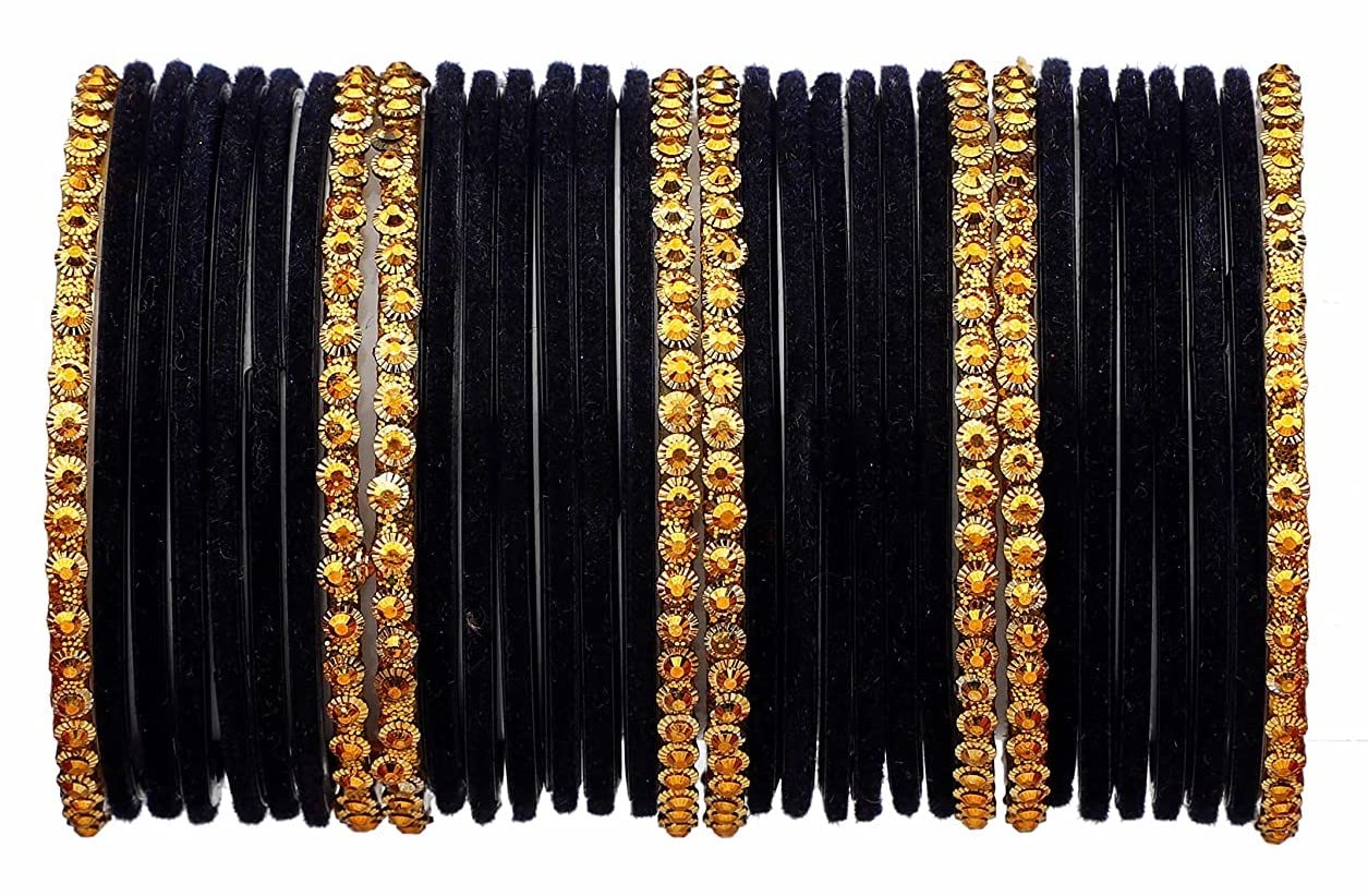 T4 Jewels 2.10 & 2.12 Size Gold Plated & Beads Plated Velvet Glass Bangle Set For Women & Girls_Navy Blue_2.12 (B0BBYJM7DS) Amazon Price History, Amazon Price Tracker