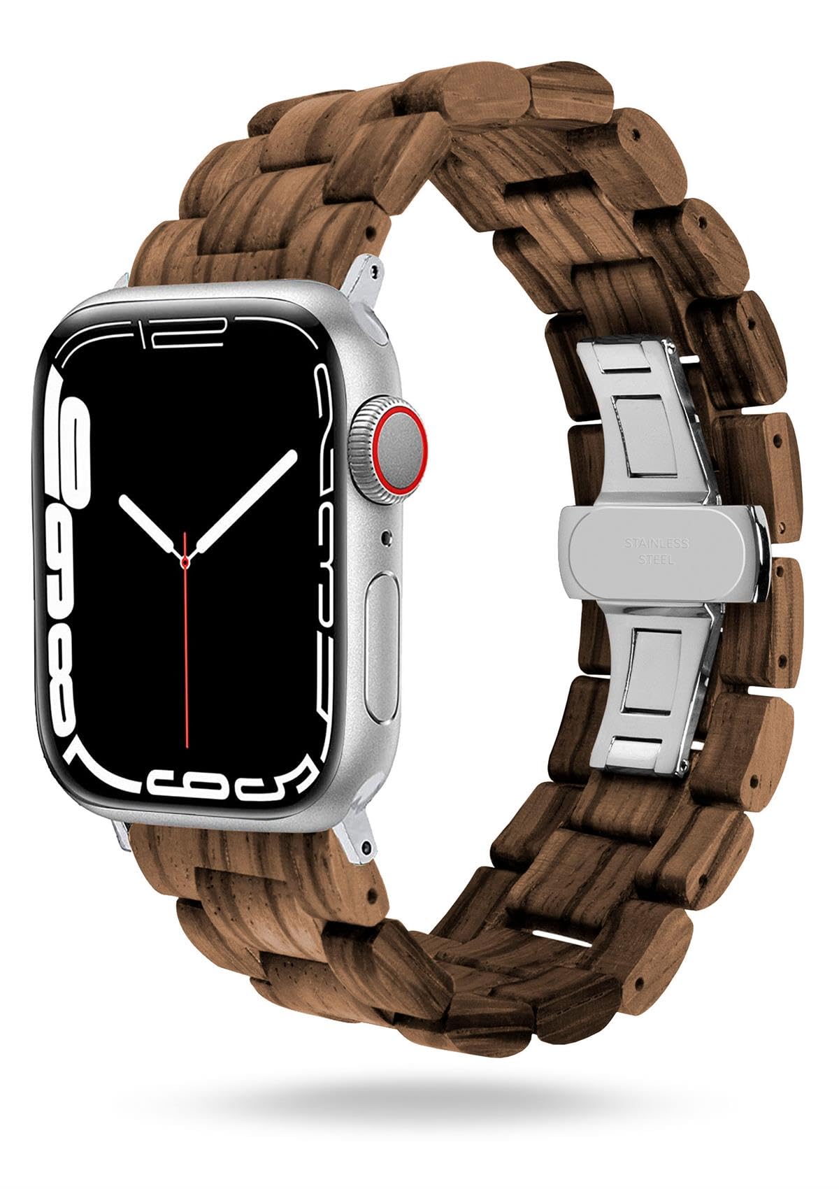 ONEFLOW Timber Strap Kompatibel mit Apple Watch SE 2 (44mm) Armband aus Holz, Herren Gliederarmband mit Faltschließe, Holzarmband iWatch Armbänder Herren, Watch Band Klassisch, Walnuss