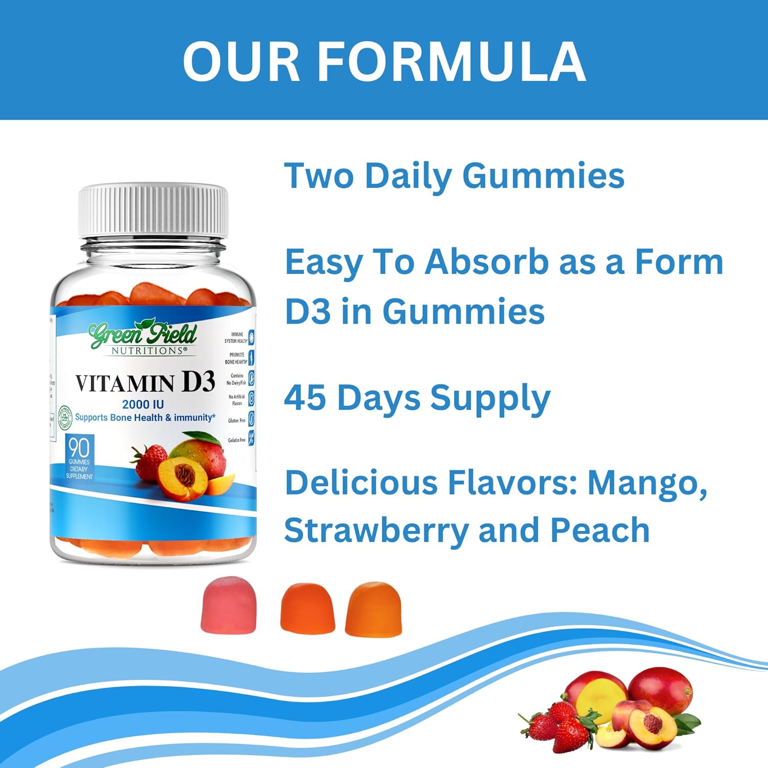 Greenfield Nutritions Halal Vitamin D3 Gummies for Adults - 2000 IU (50 mcg), 90 Gummy Halal Vitamins - Non-GMO Gluten Gelatin Free Vegetarian Halal Vitamin D - Supports Bone Heart & Immune Health - Image 4