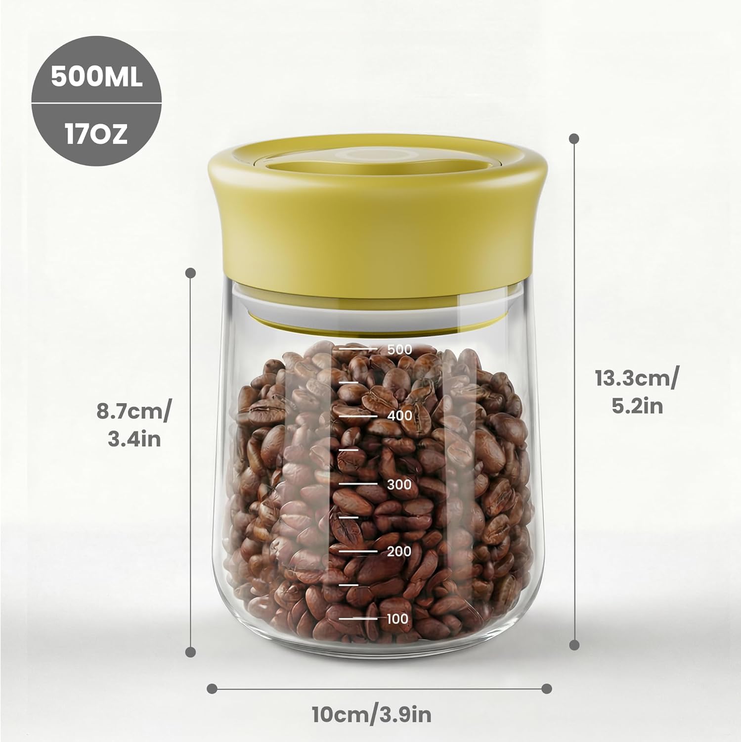 Overnight Oats Containers with Lids, 2 Pack 17oz Glass Jars with Airtight Lids, Wide Mouth Mason Jars, Food Storage Containers for Yogurt, Chia Pudding, Snack, Salad(Yellow+Beige)