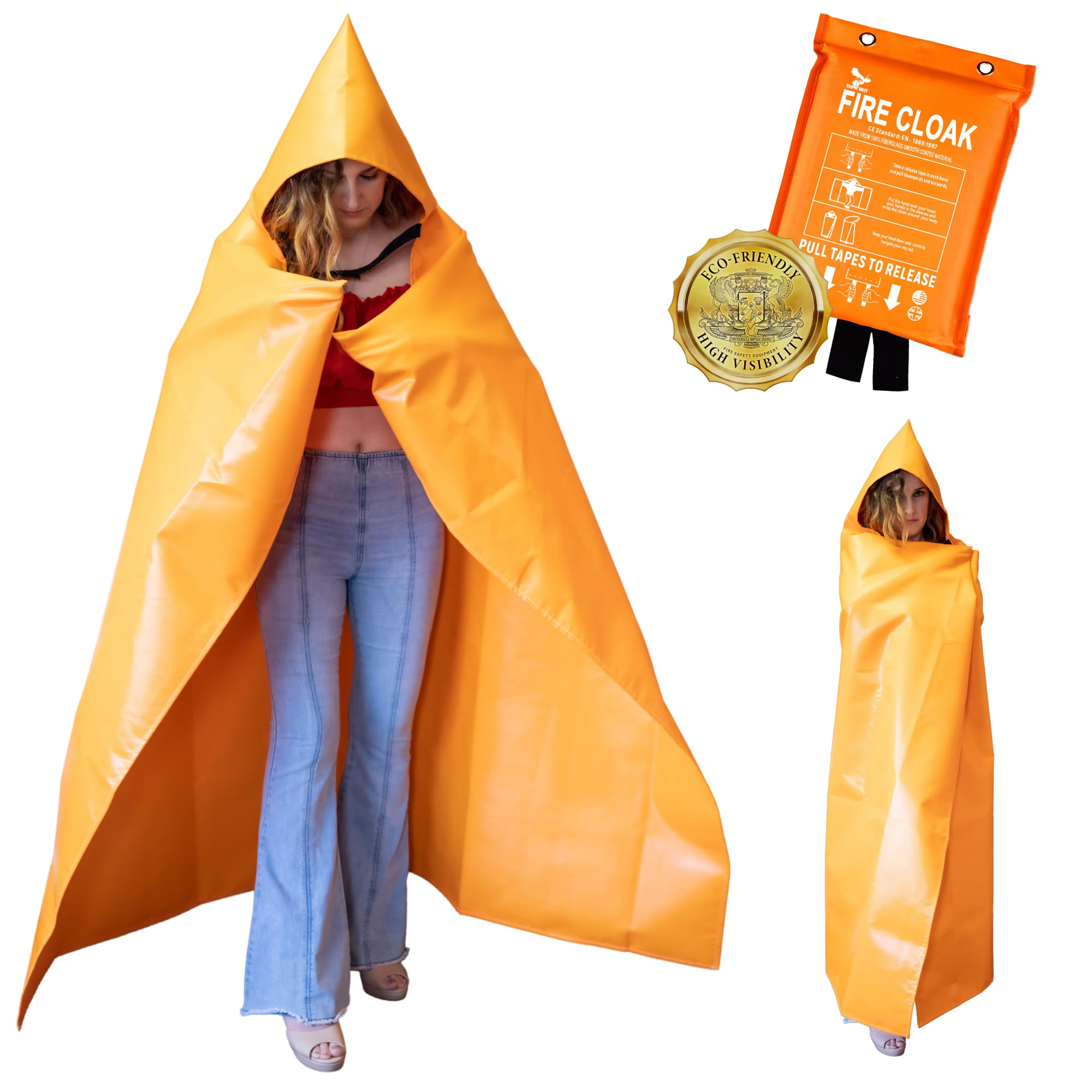 supa ant silicone fire cloak for fireproof suit emergency blanket for home and kitchen - emergency poncho as heat shield blanket -fire resistant hoodie-escape suit with cape and hood 70x55 in-large