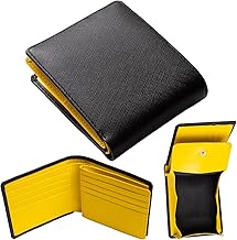 Men's Bifold Wallet, Box-Shaped Coin Purse, Bifold Men's Wallet, Genuine Leather, Large Capacity, Card, Bifold Wallet, 14, 4.Yellow