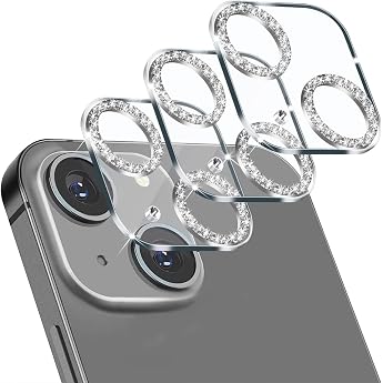 Pack of 3 Camera Protective Glass Compatible with iPhone 13 Compatible with iPhone 13 Mini Camera Protection Scratch-Resistant 9H Hardness HD Clear Full Camera Protection White Diamond