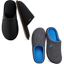 VeraCosy Men's & Women's Set of 2 Pairs-Two-Tone Memory Foam House Slippers Size 7-8,Dark Gray-Scuff slippersSize 36-37,Black