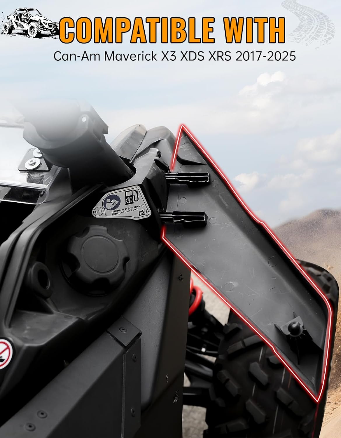 Lateral Gas Cap Cover Accessories for Can-Am Maverick X3 XDS XRS Max R RR 2017-2025, RH Passenger Side Fuel Tank Panel Body Plastics, Replaces OEM 705010334 (1PC)
