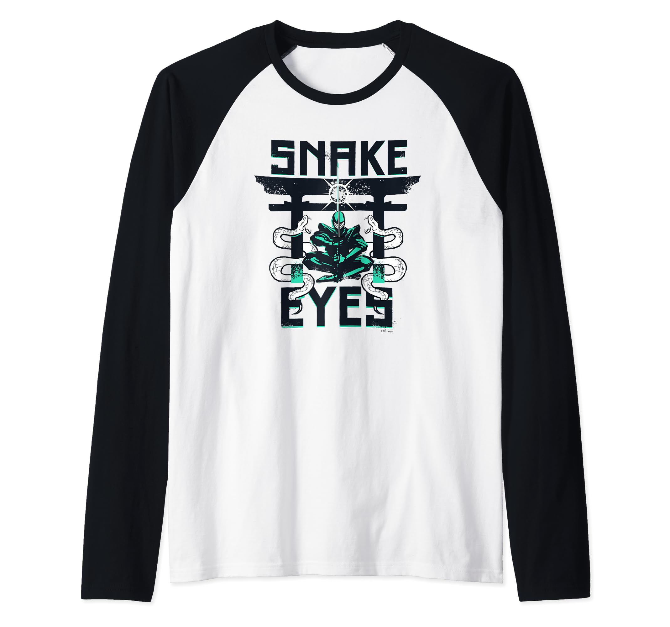 Snake Eyes Temple Raglan Baseball Tee, Black