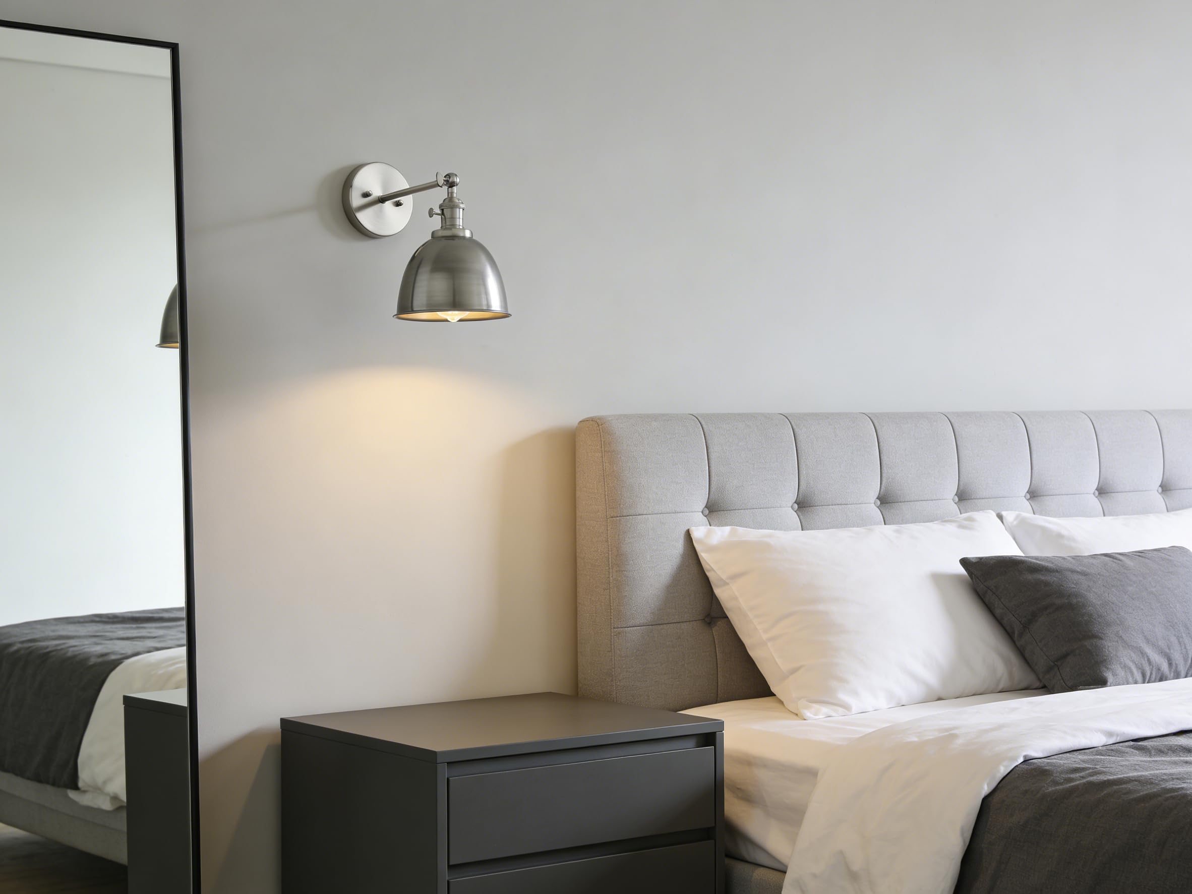 Phansthy Wandleuchten Retro Wandlampe aus Metall Deckenhalbkreis mit Schalter Verstellbar Wandspot E27 Moderne Wandleuchte Innen für Schlafzimmer Flur Eingang Wohnzimmer Küche(Klarlack)