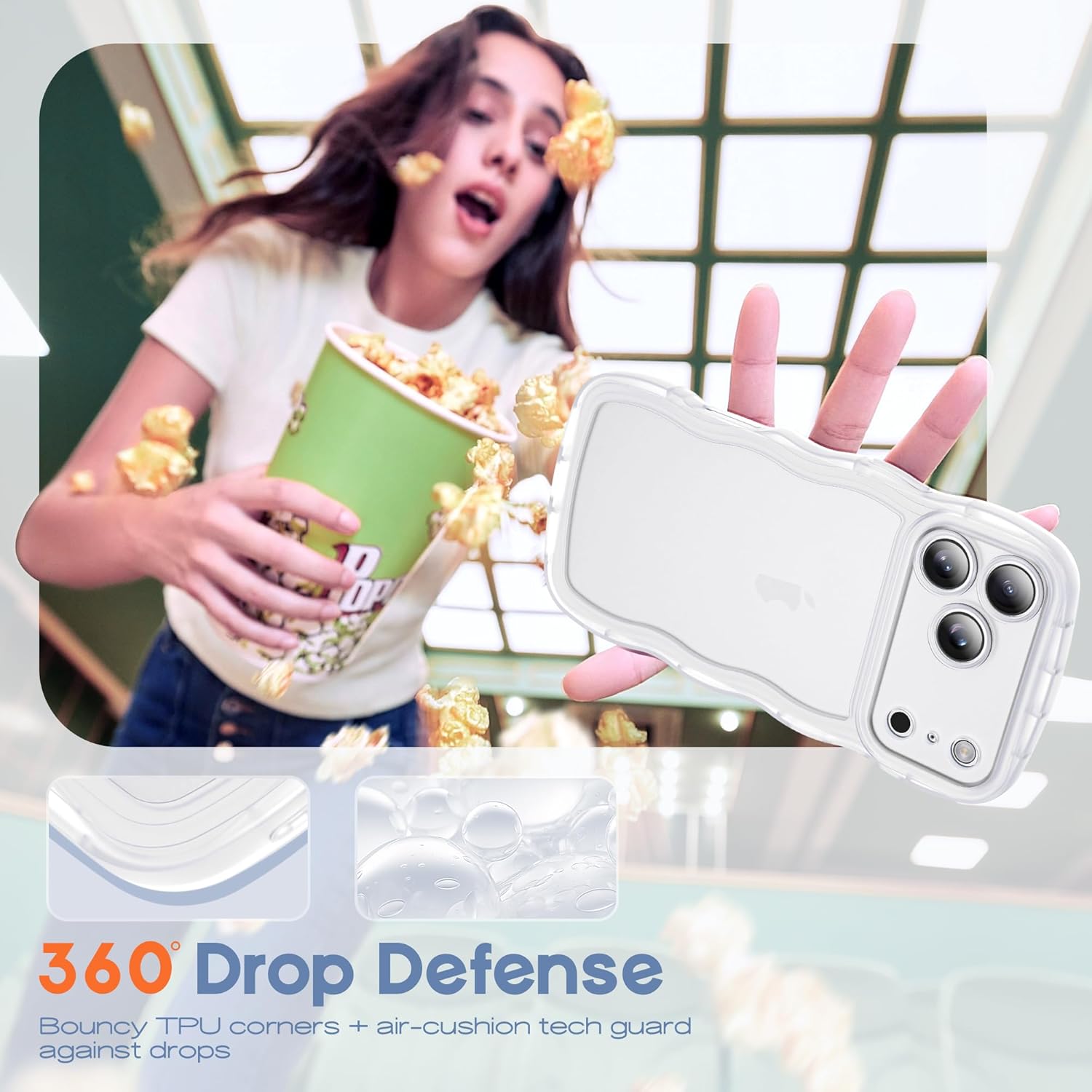 Compatible with iPhone 17 Pro Max Case 6.9" 2025, Cute Kawaii Curly Wave Frame Shape Soft Silicone Shockproof Protective Phone Cover for Women Girls, Clear - Image 4