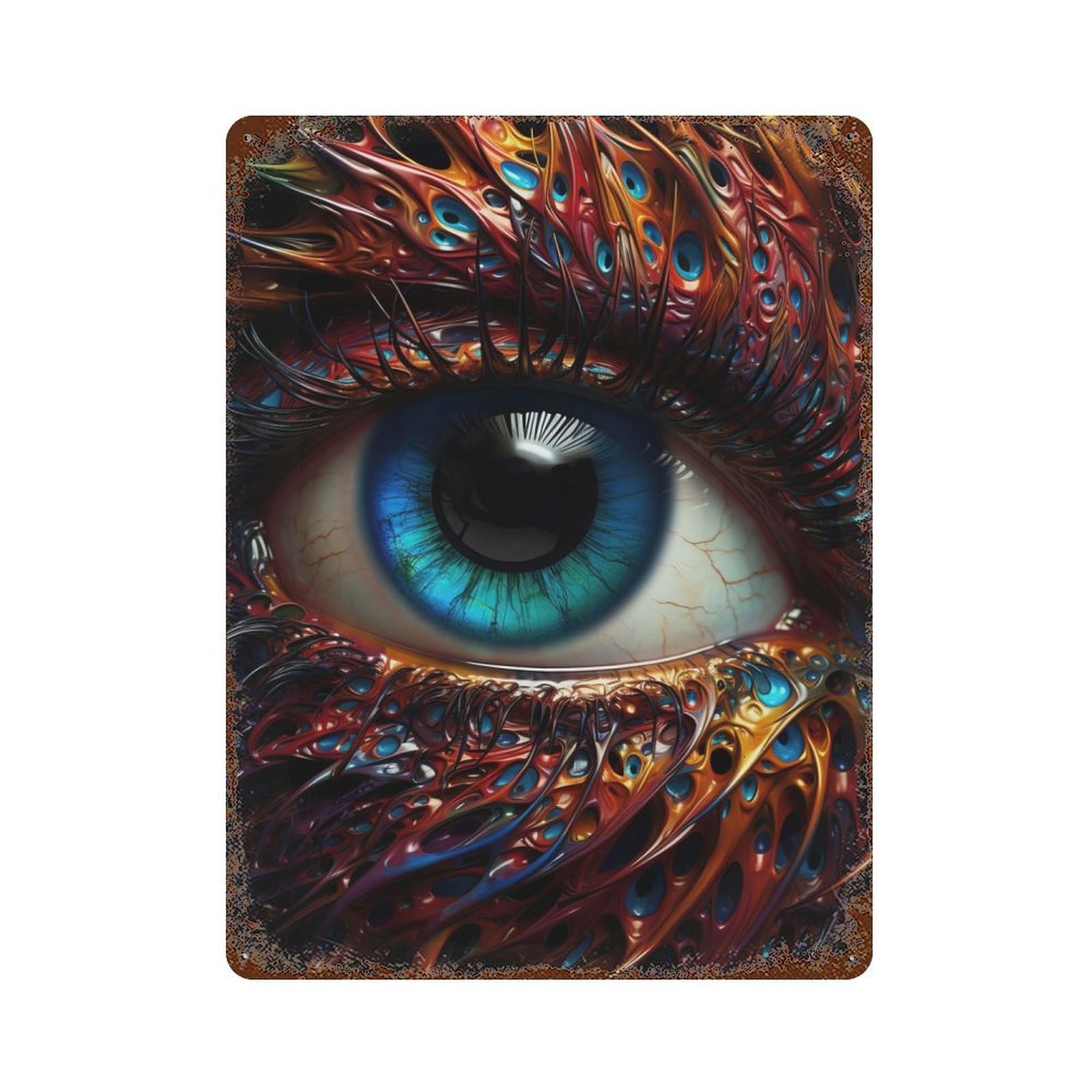 Distressed Metal Wall Sign Psychedelic Eye 15.7"x11.8", Vintage Wall Decor for Garage, Bar And Workshop Decor