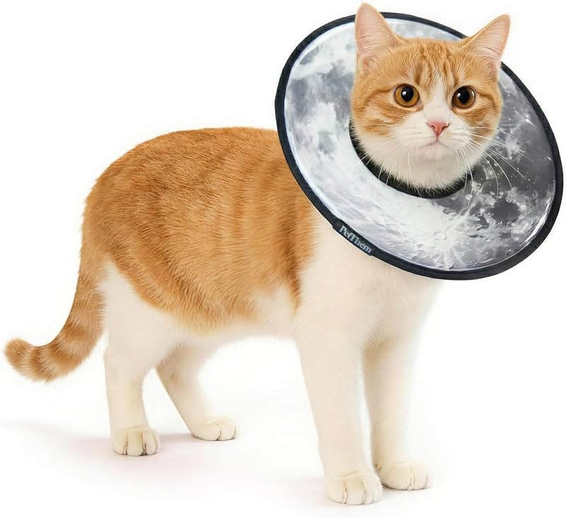 Colar Elizabetano Macio para Gatos PetThem, Ajustável e Impermeável, Modelo Cone Collar, Silent Moonlight, S
