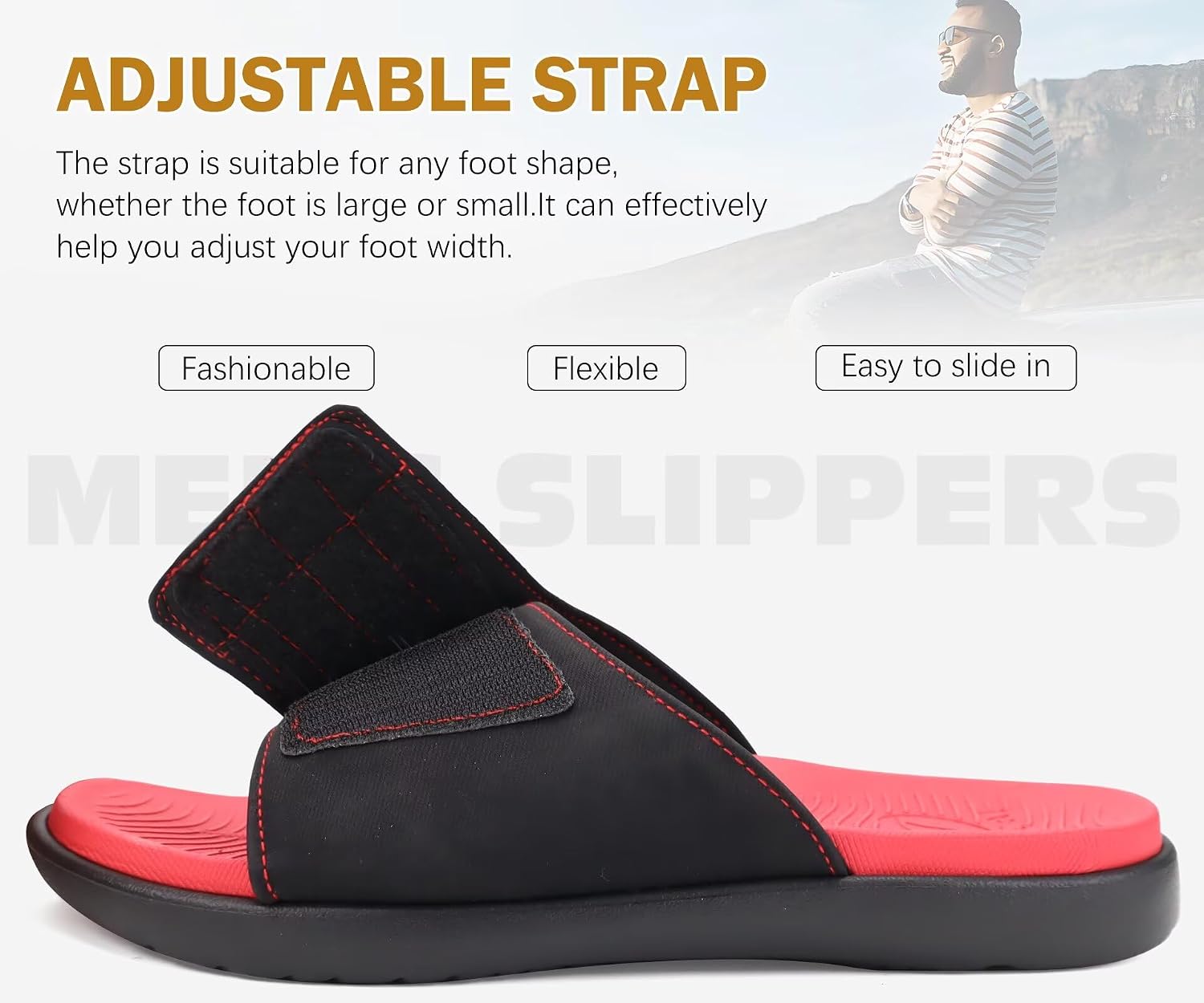 ONCAI Mens Sandals Adjustable Straps Orthotic Plantar Fasciitis Open Toe Athletic Sport Slides with Soft Comfy Arch Support Footbed Size 7.5-15