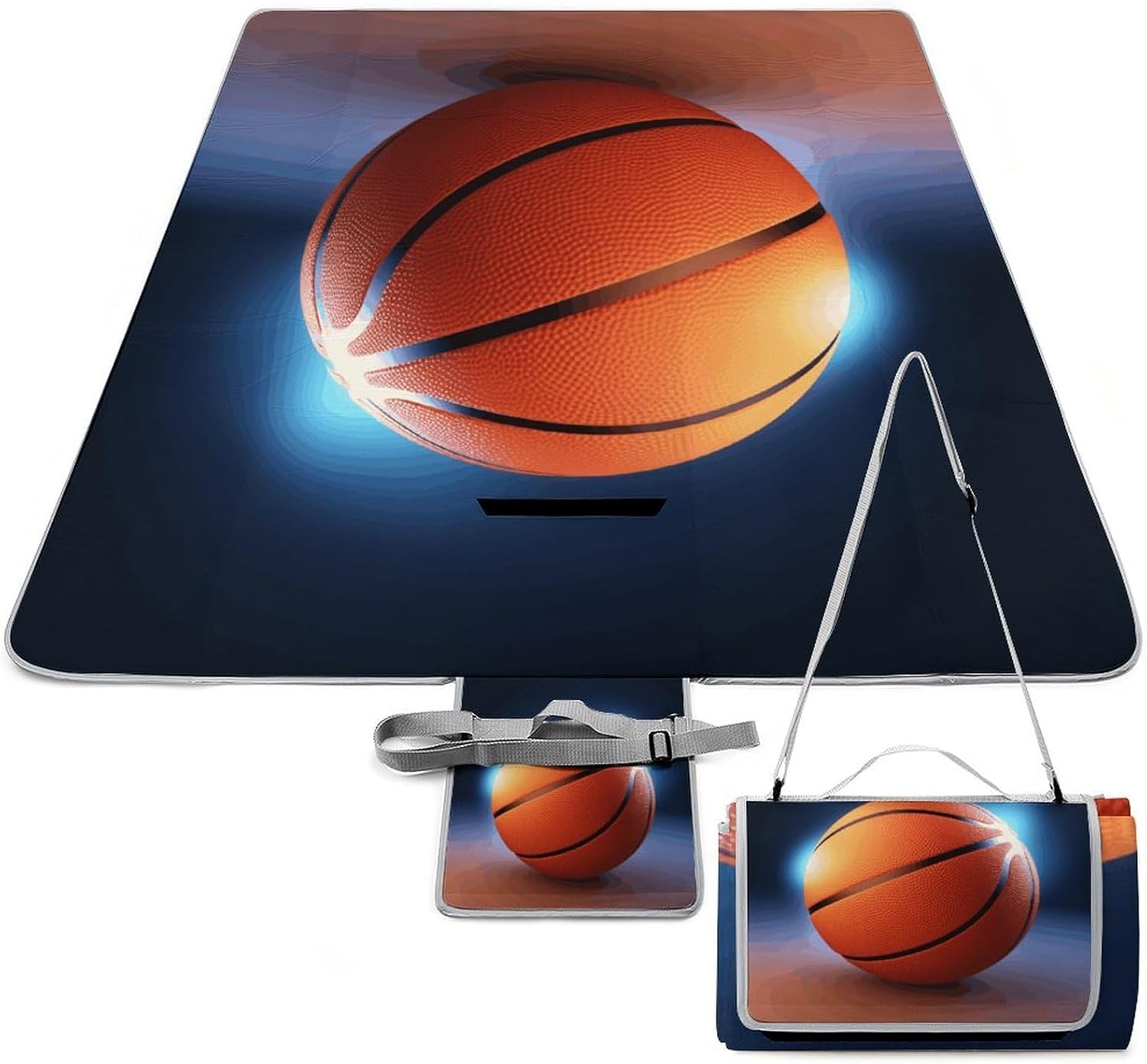 Basketball Ball Waterproof Picnic Blanket 58.3''x58.3'',Portable and Foldable Picnic Mat with Handle,Outdoor Blankets for Lawn Park Beach Travel