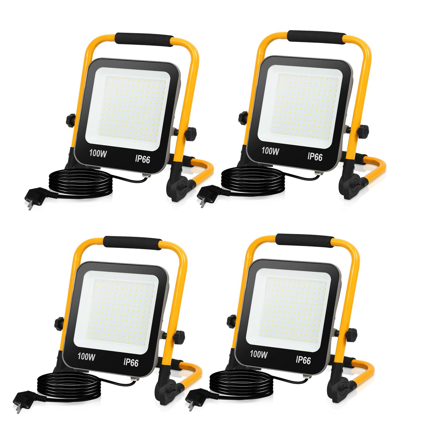 Randaco LED Baustrahler, 4x100W 10000LM Tragbar LED Arbeitsleuchte Baustrahler 6000K Kaltweiß Bauscheinwerfer, IP66 Wasserdicht mit 3M Kabel und Faltbarer Ständer, für Baustelle (mit Stecker)
