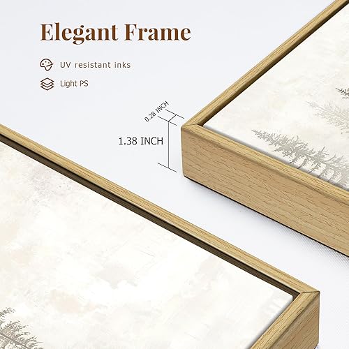 Miniatura 5 de Zessonic Arte abstracto de pino para pared, bosque de pinos nórdicos, obra de arte neutra brumosa, impresiones en lienzo enmarcadas de Wabi Sabi,